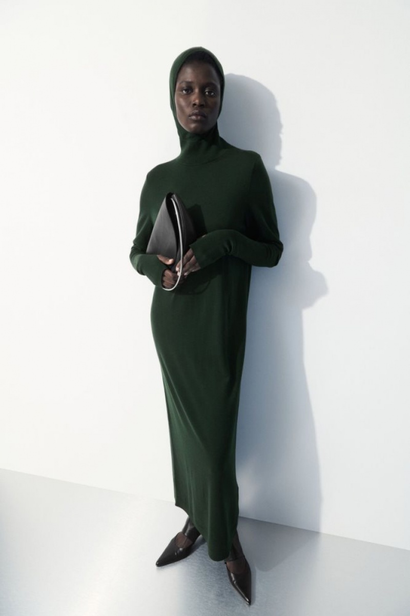 Dark Green Cos The Hooded Wool Dress | VSYMW2089