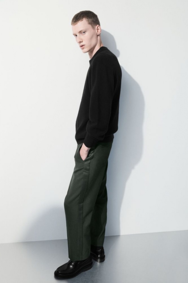 Dark Green Cos The Wool Tuxedo Trousers | ITLHY7106