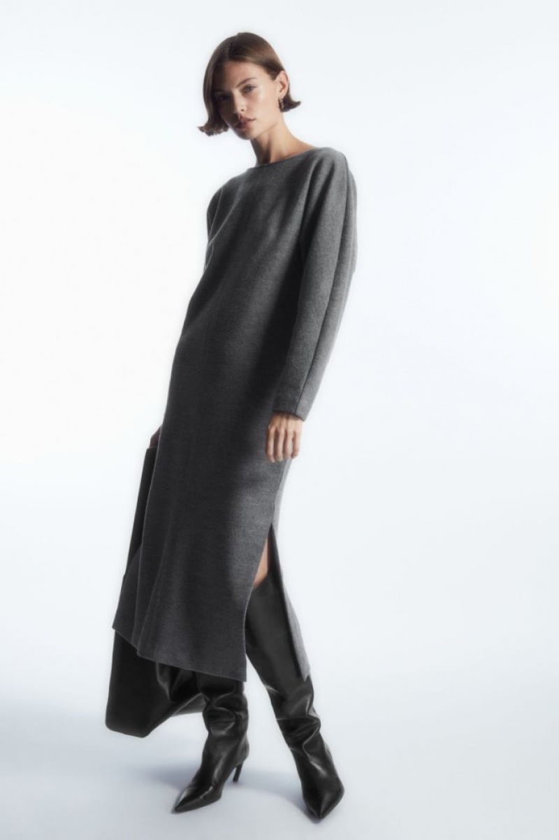 Dark Grey Cos Boiled-wool Long-sleeved Maxi Dress | LQZOU3904