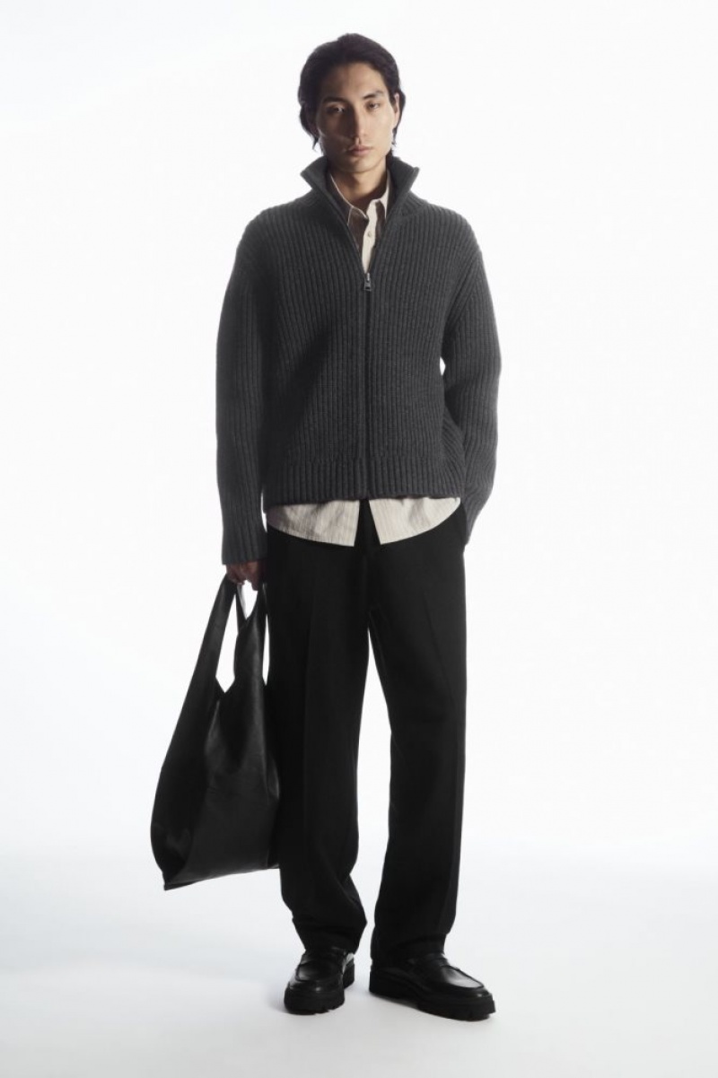 Dark Grey Cos Funnel-neck Knitted Wool Jacket | EZJDM6412