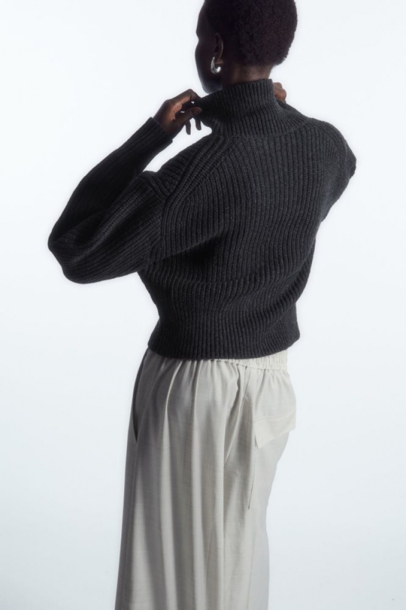 Dark Grey Cos Half-zip Funnel-neck Wool Sweater | YSQPJ3671