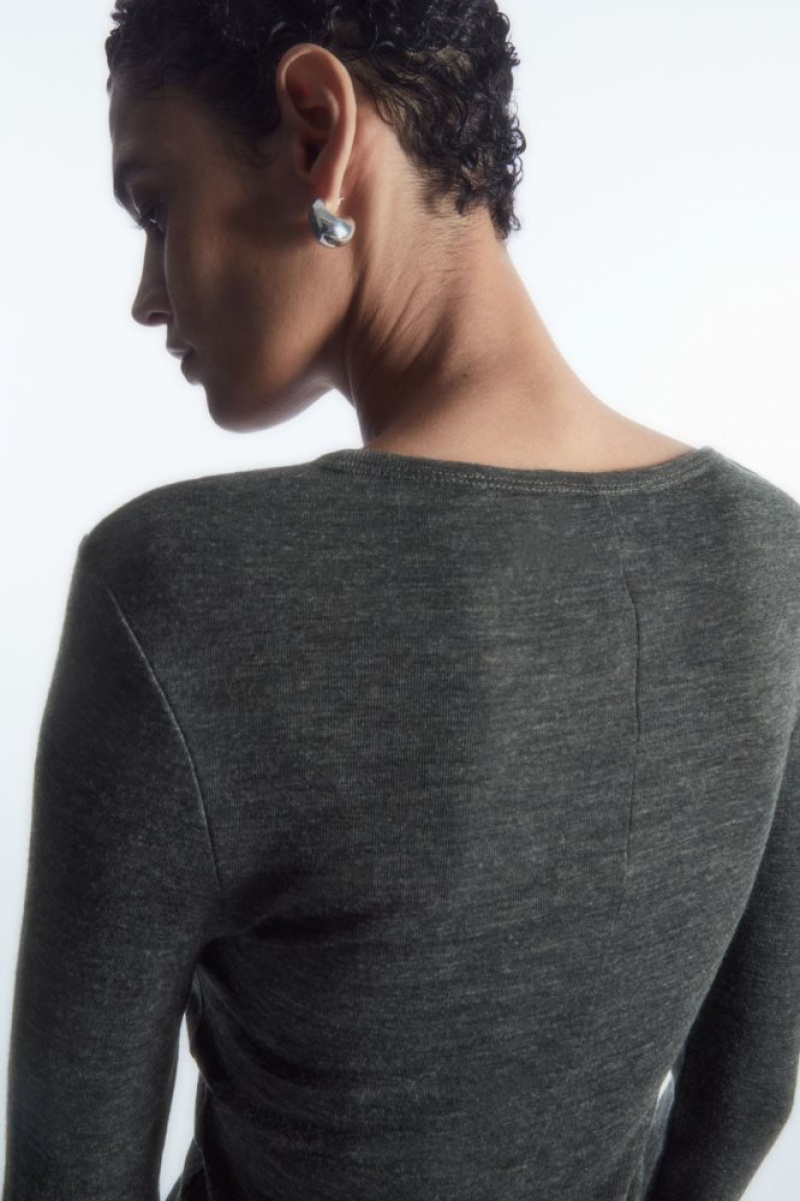 Dark Grey Cos Scoop-neck Merino Wool Long-sleeved Top | AVSLU7096