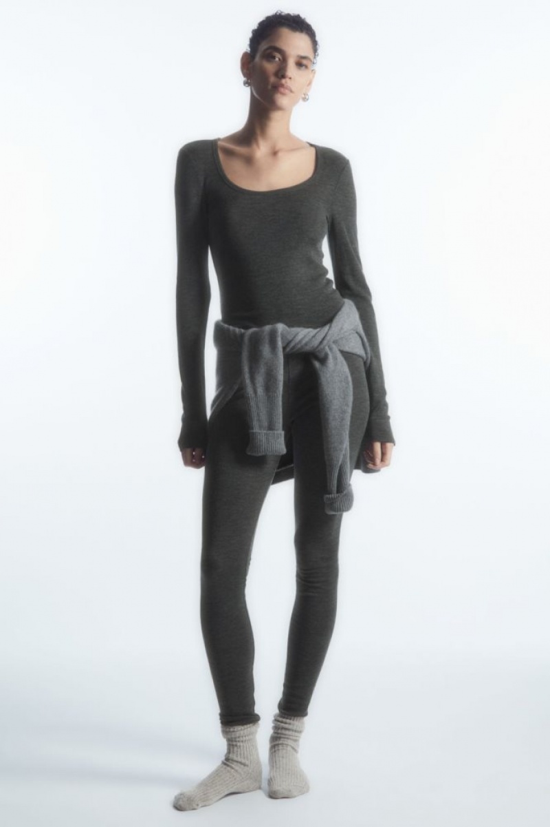 Dark Grey Cos Scoop-neck Merino Wool Long-sleeved Top | AVSLU7096