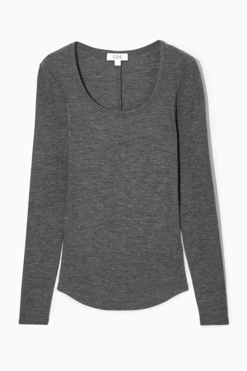 Dark Grey Cos Scoop-neck Merino Wool Long-sleeved Top | AVSLU7096