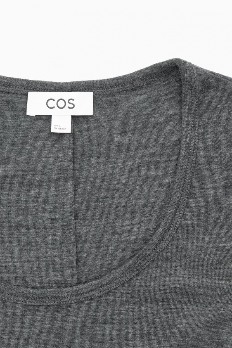 Dark Grey Cos Scoop-neck Merino Wool Long-sleeved Top | AVSLU7096