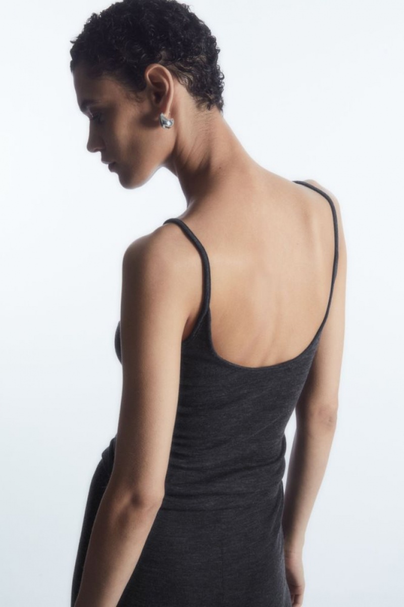 Dark Grey Cos Scoop-neck Merino Wool Tank Top | OHTWE9301