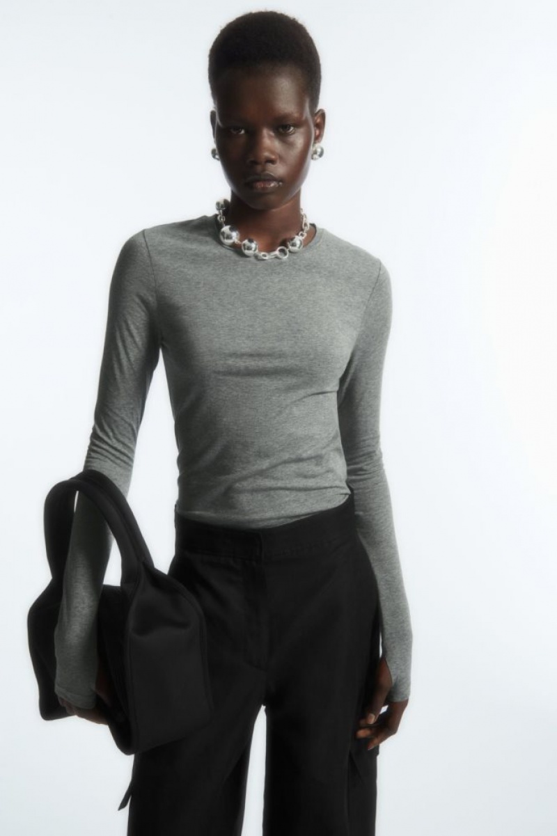 Dark Grey Cos Slim-fit Long-sleeve Top | UJPCQ9271