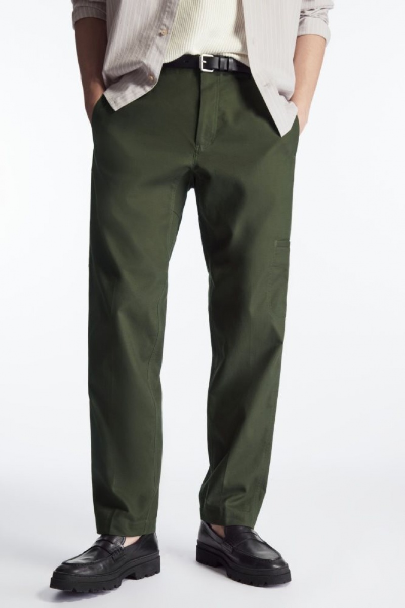 Dark Khaki Cos Straight-leg Utility Trousers | ZWYGQ4830