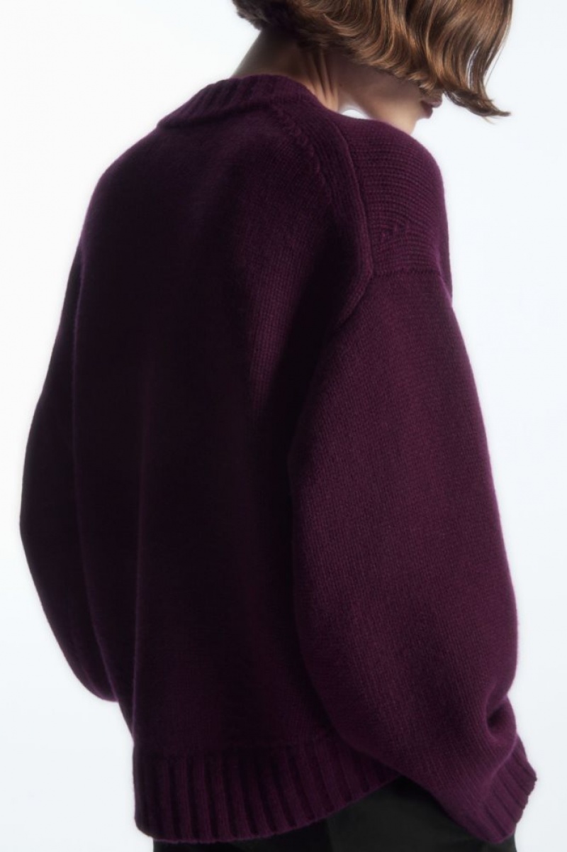 Dark Purple Cos Chunky Pure Cashmere Crew-neck Sweater | IVFYT7409