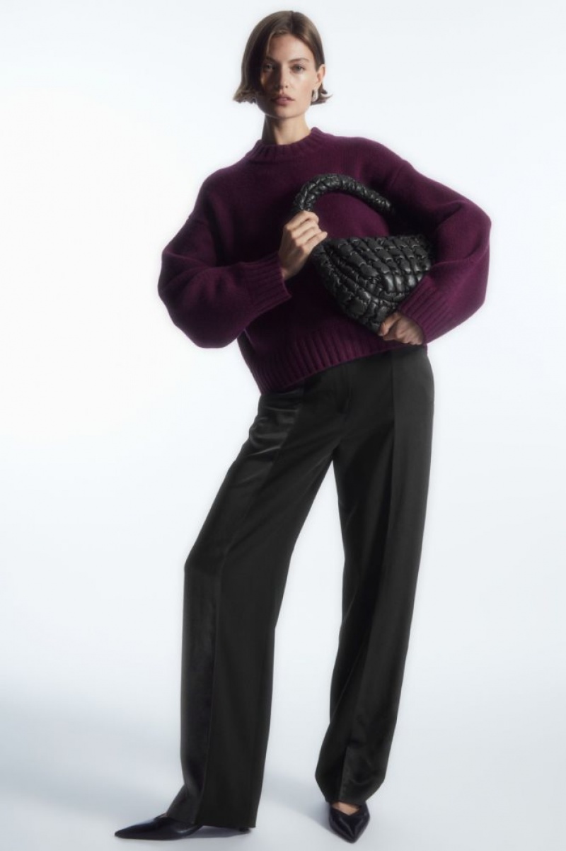 Dark Purple Cos Chunky Pure Cashmere Crew-neck Sweater | IVFYT7409