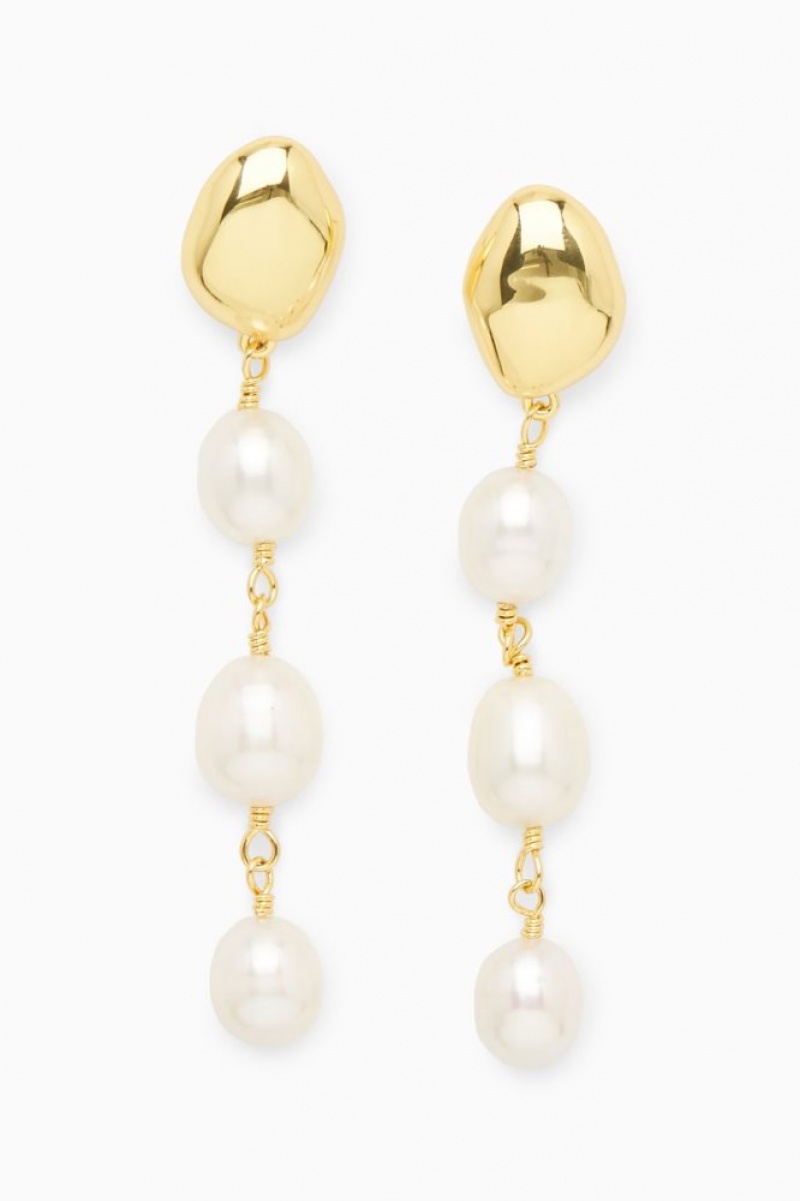 Gold Cos Freshwater Pearl Dangly Earrings | HKRNS4901