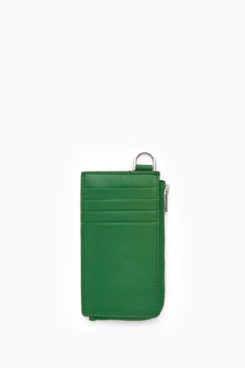 Green Cos Leather Zipped Cardholder | WVDIL5831