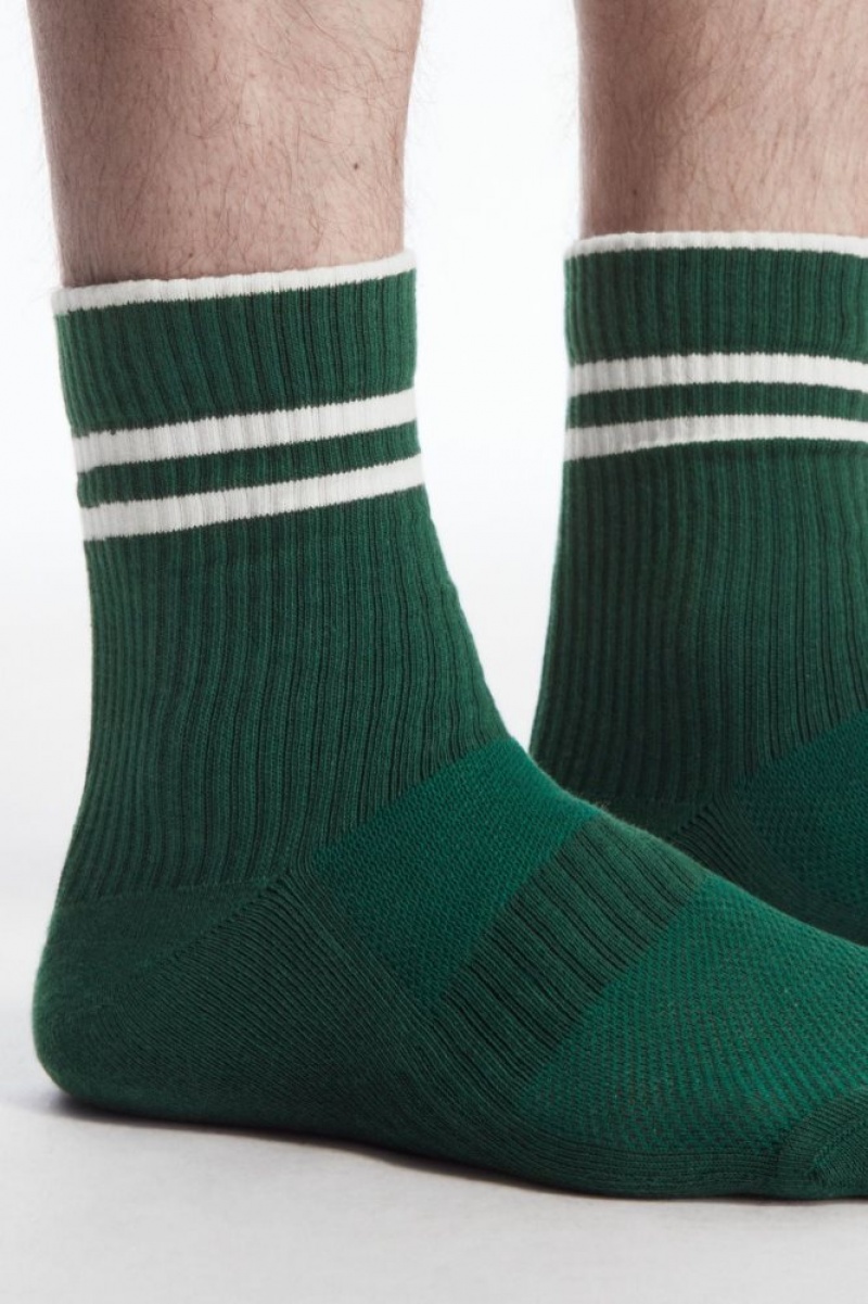 Green / White Cos Striped Sports Socks | QPHJA0765