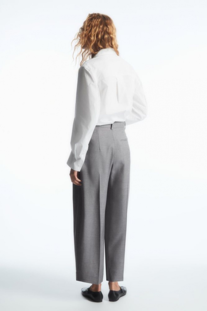 Grey Cos Barrel-leg Wool Pants | ELKSH8639