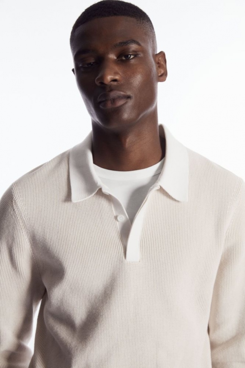 Grey Cos Contrast-trim Waffle-knit Polo Shirt | CYVZK2865