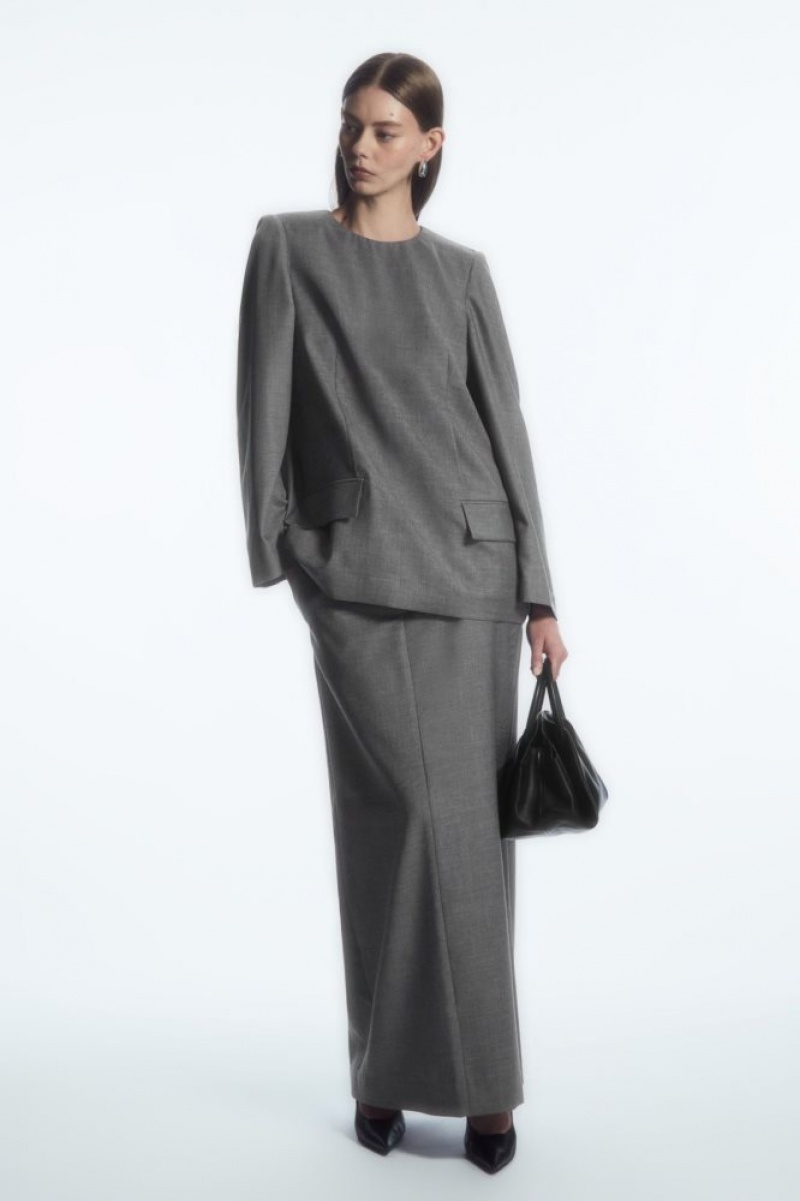 Grey Cos Deconstructed Power-shoulder Wool Top | CJOSA5469