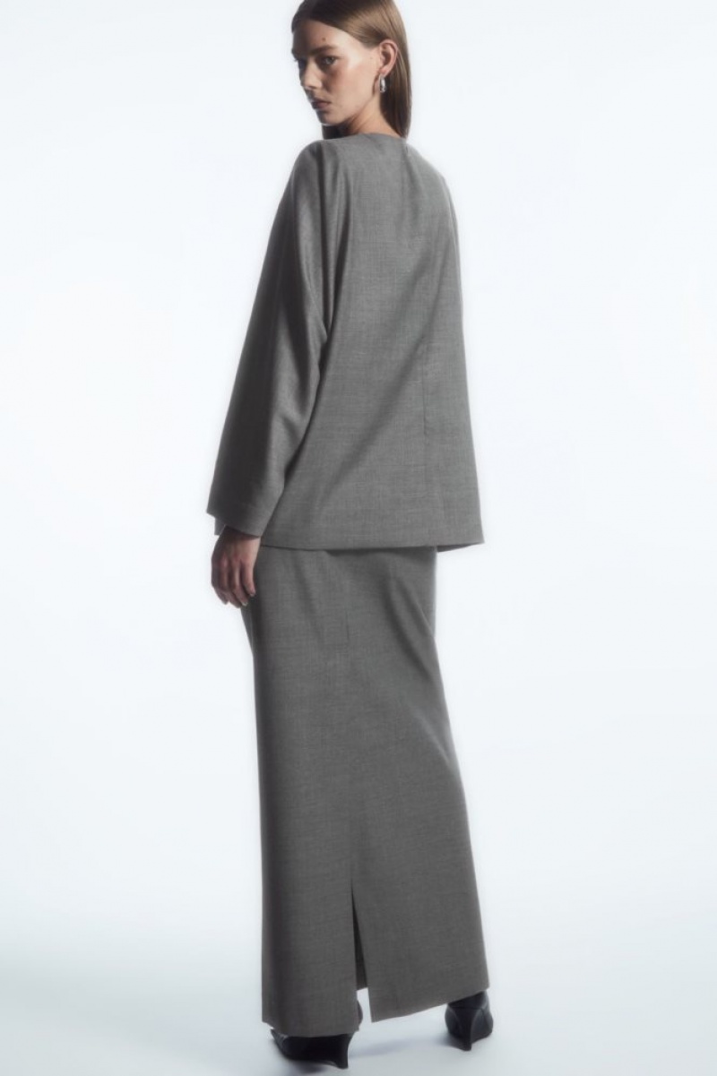 Grey Cos Deconstructed Power-shoulder Wool Top | CJOSA5469