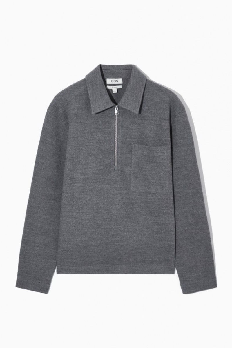 Grey Cos Half-zip Wool-blend Sweater | XAZLQ8475