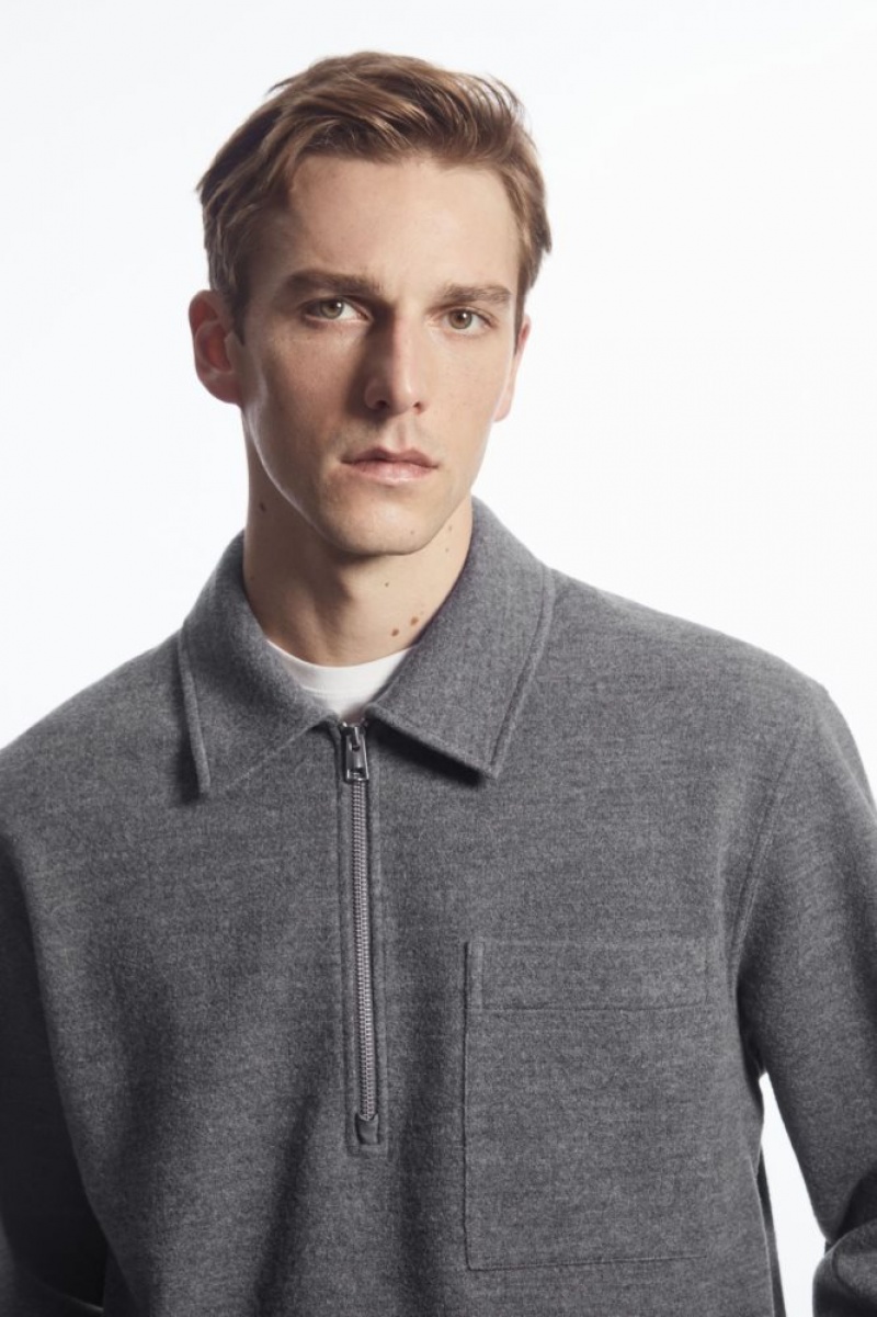 Grey Cos Half-zip Wool-blend Sweater | XAZLQ8475