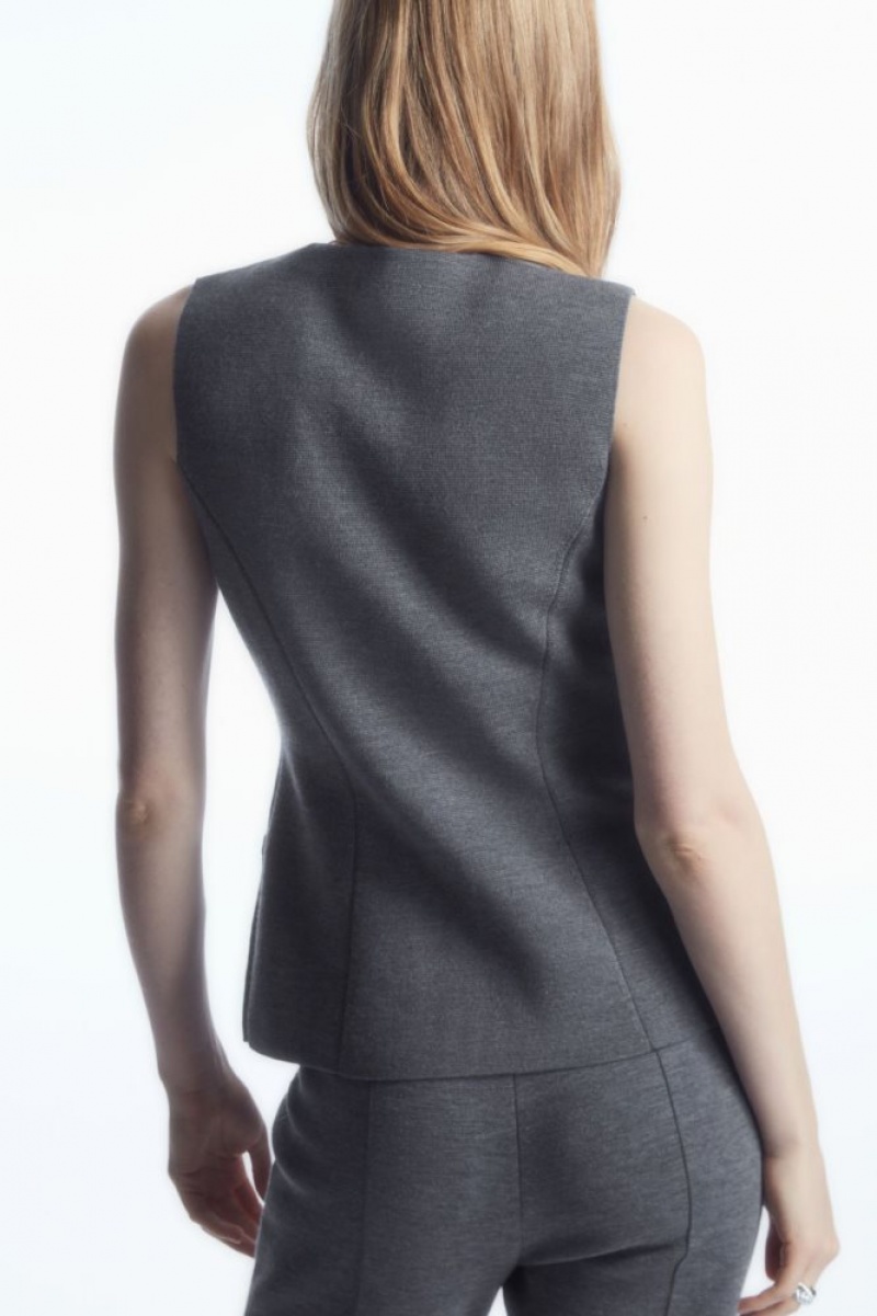 Grey Cos Longline Knitted Wool Vest | IFAYU2189