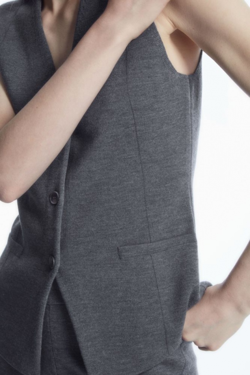 Grey Cos Longline Knitted Wool Vest | IFAYU2189