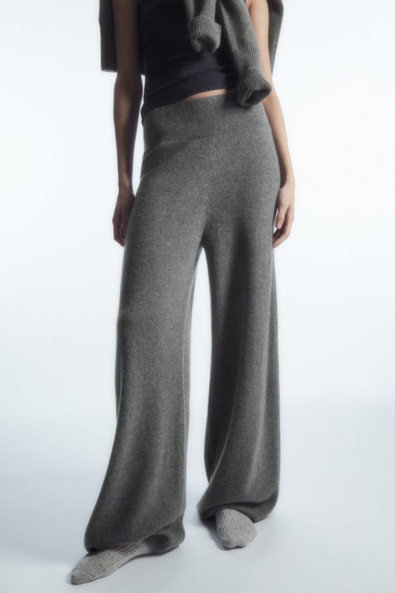 Grey Cos Wide-leg Pure Cashmere Pants | VANBC3921