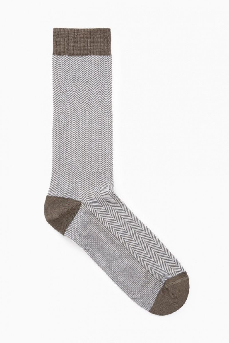 Khaki Cos Herringbone Socks | HXSVZ5249