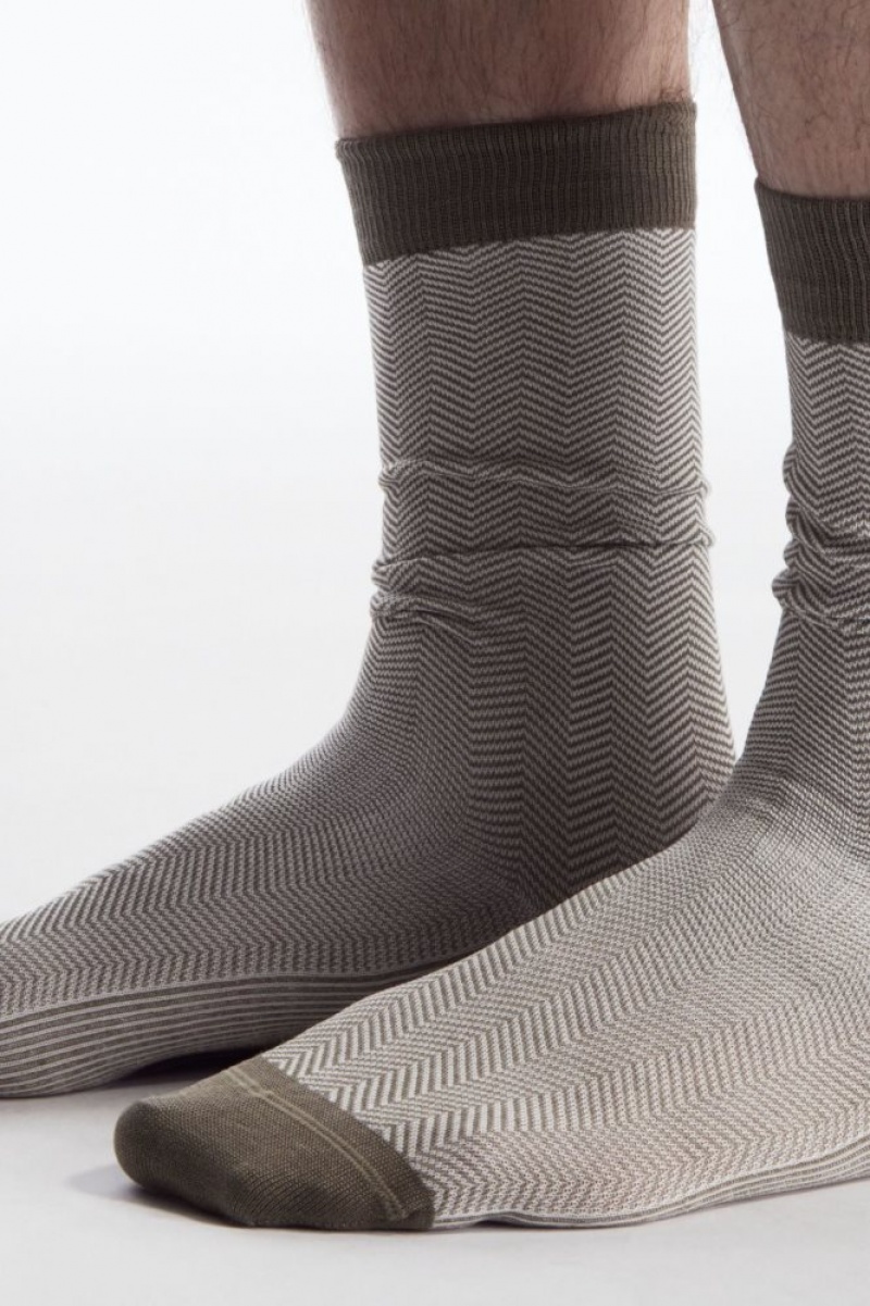 Khaki Cos Herringbone Socks | HXSVZ5249