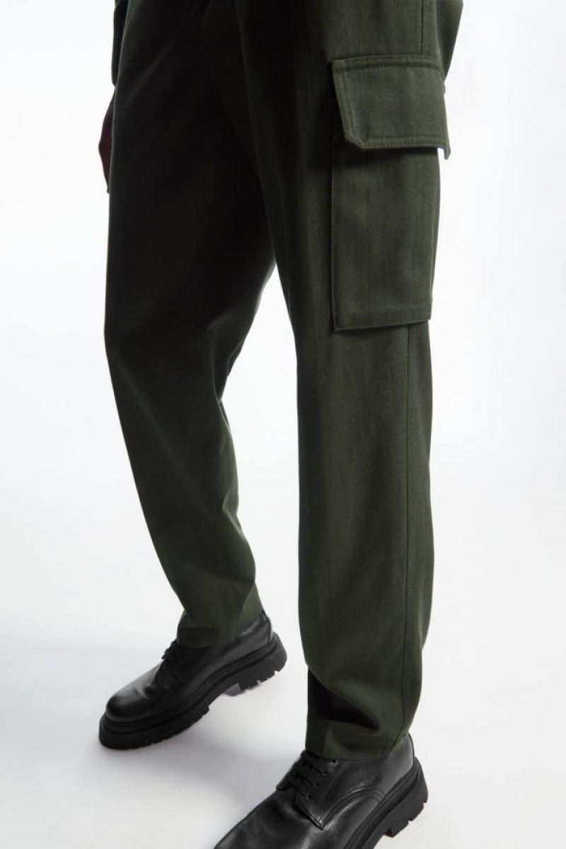 Khaki Green Cos Tapered Cargo Trousers | XWLIZ9460