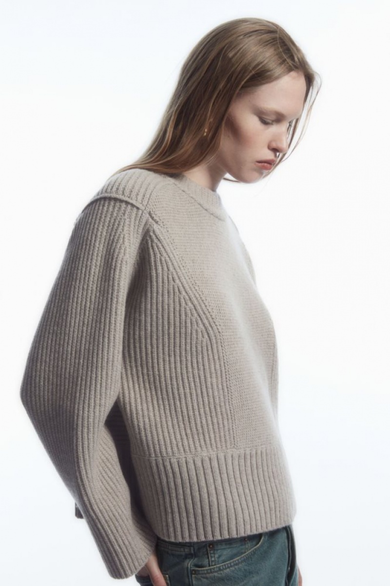 Light Beige Cos Chunky Paneled Wool Sweater | QHDLF5108