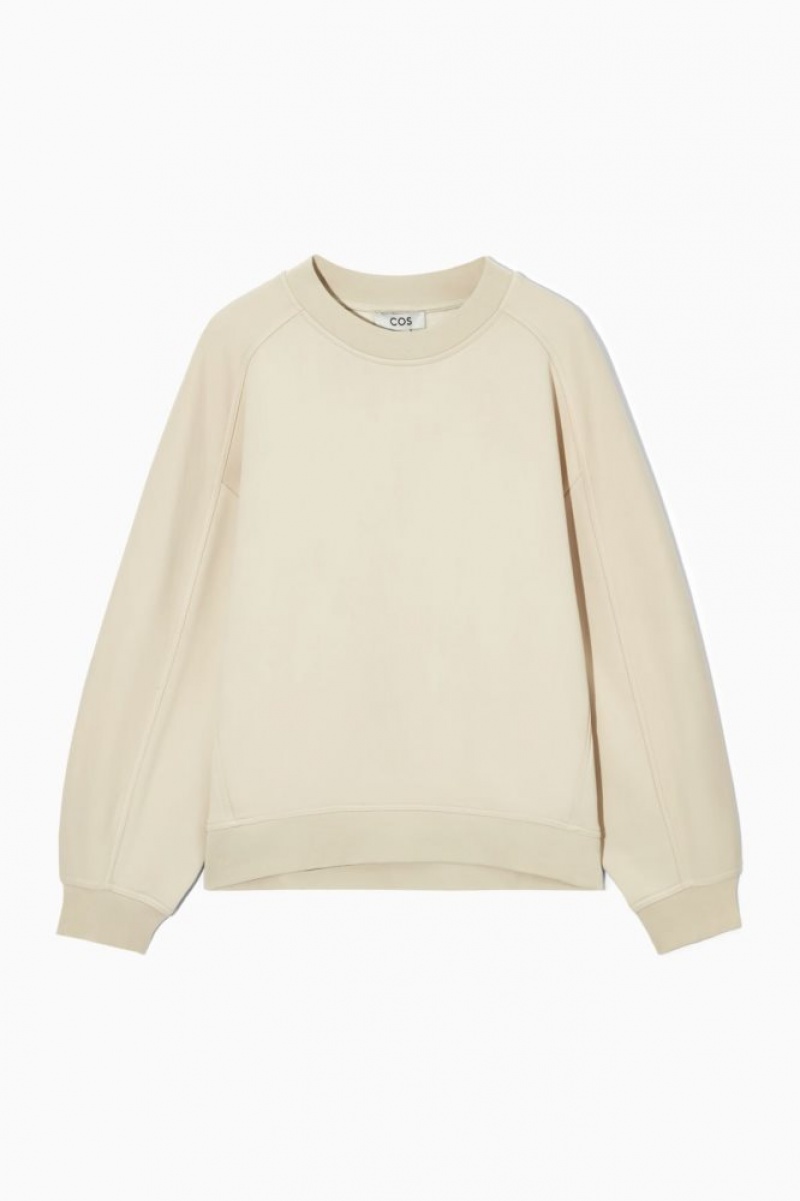 Light Beige Cos Contrast-panel Crew-neck Sweatshirt | WLISU0463