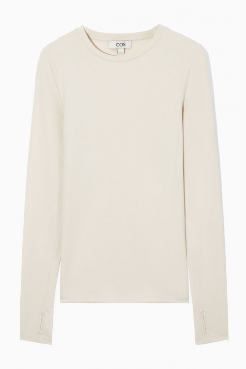 Light Beige Cos Slim-fit Long-sleeve Top | SYMCD1580