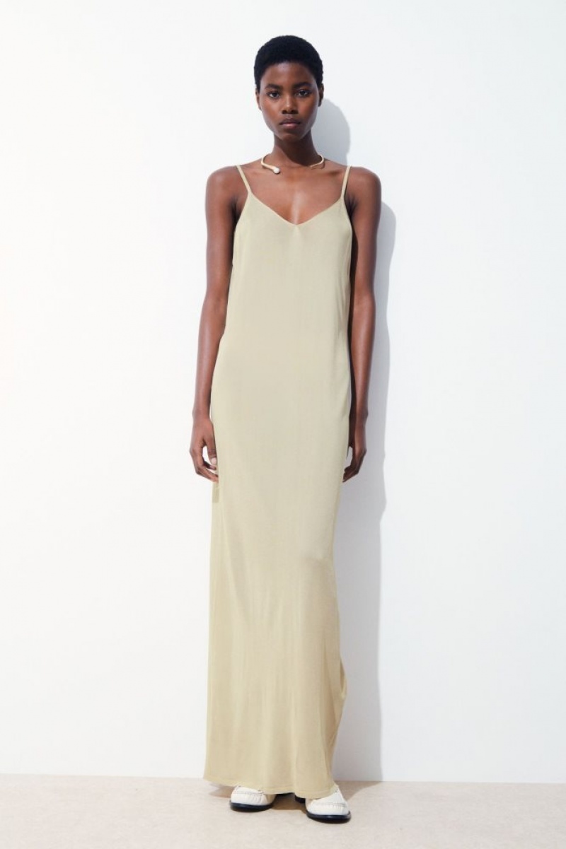 Light Beige Cos The Sheer Knitted Slip Dress | HRPYT3826