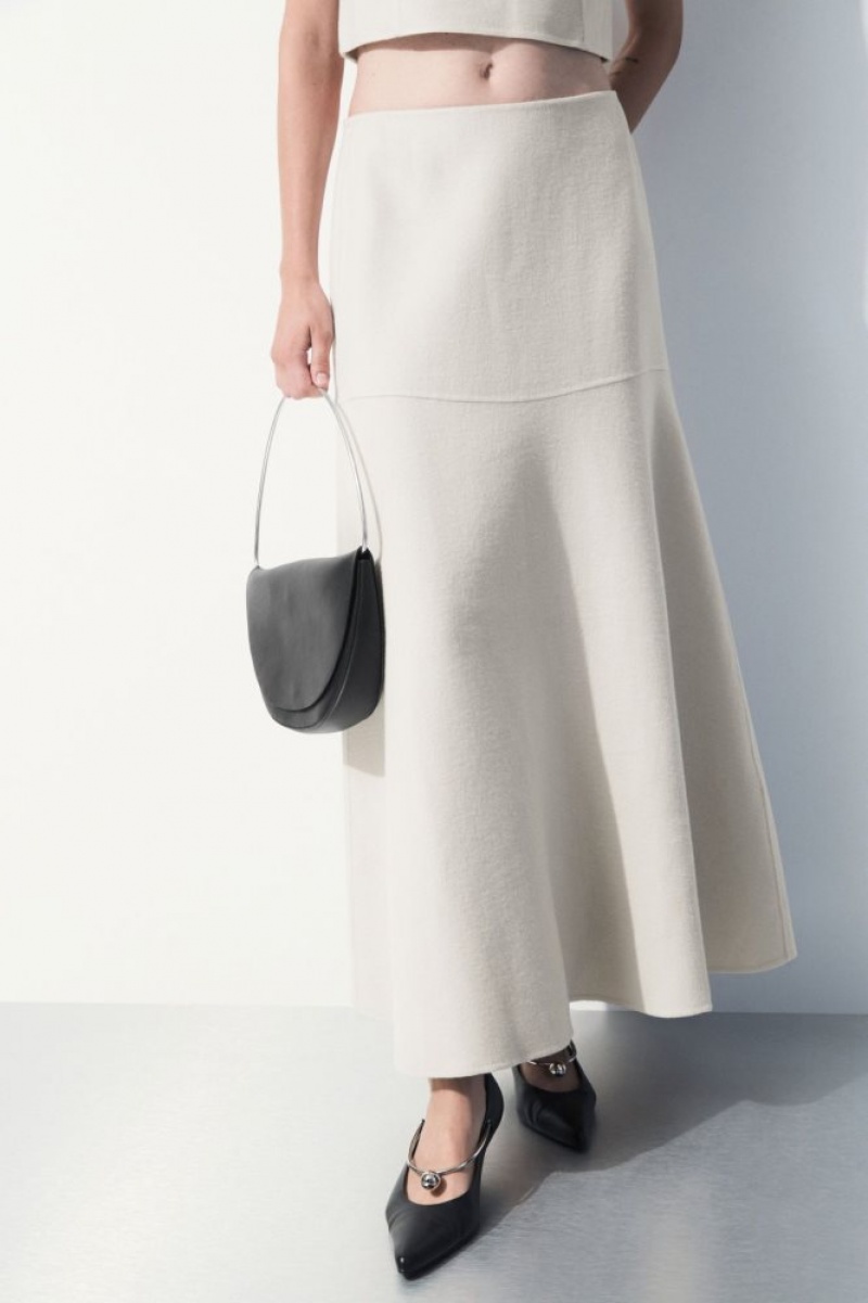 Light Beige Cos The Wool-blend Midi Skirt | ICVKX6429