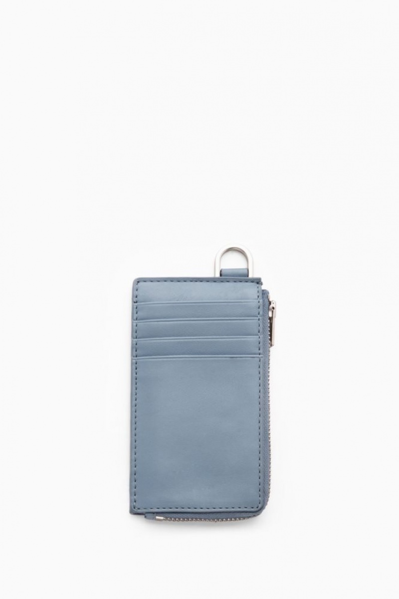 Light Blue Cos Leather Zipped Cardholder | EABXJ7941