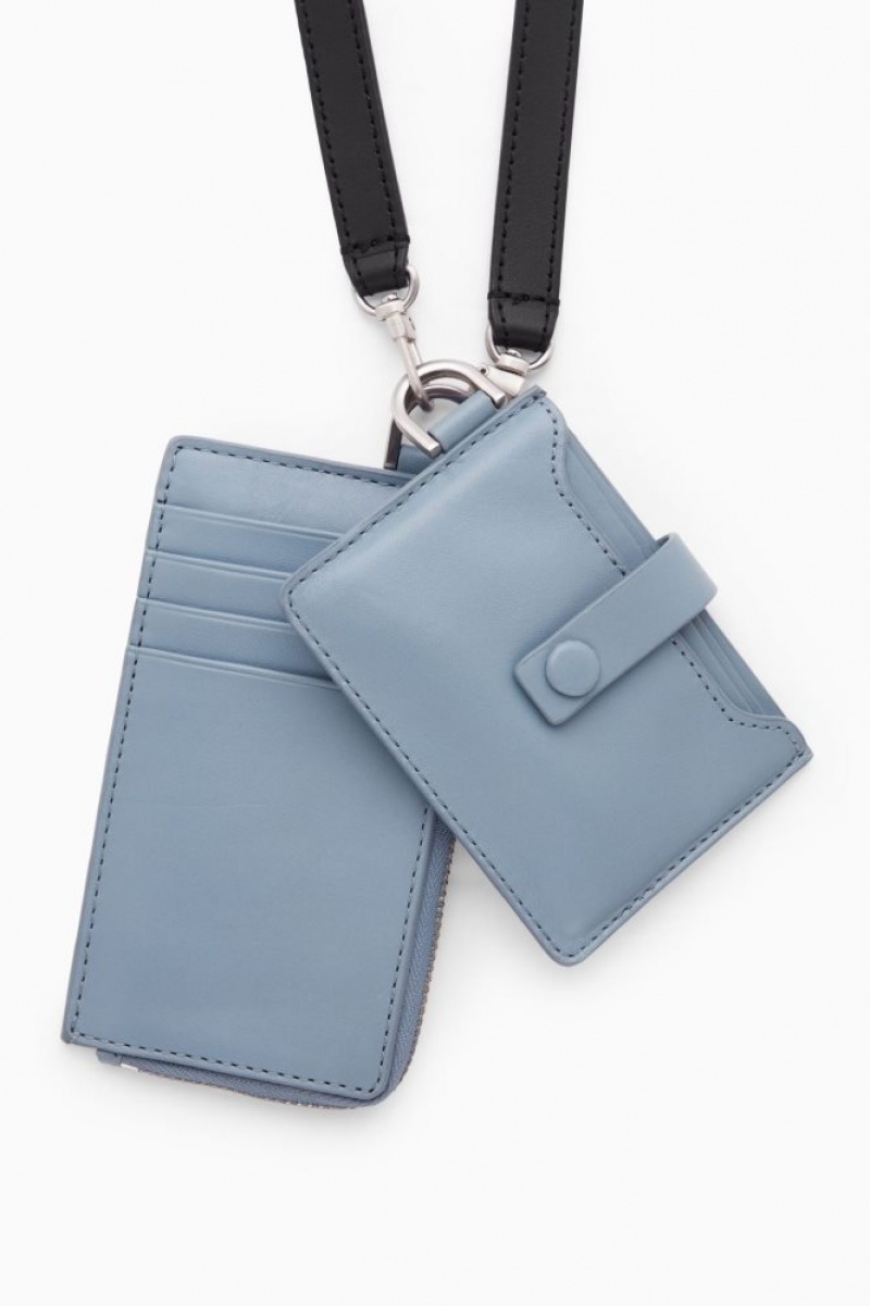 Light Blue Cos Leather Zipped Cardholder | EABXJ7941