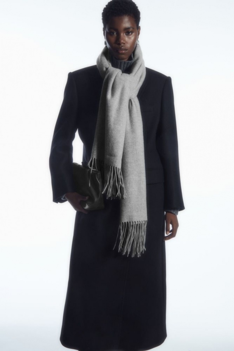 Light Grey Cos Fringed Pure Wool Scarf | TVEOL3462