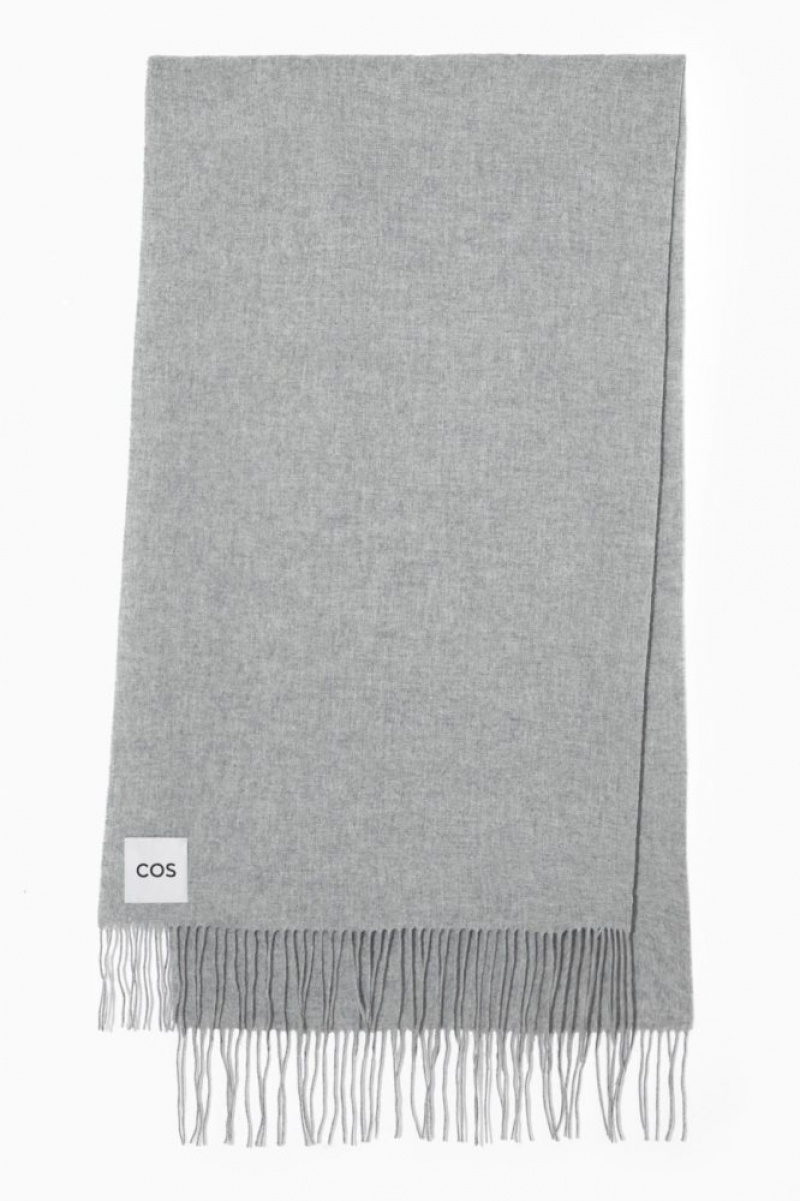 Light Grey Cos Fringed Pure Wool Scarf | XBWZG1539