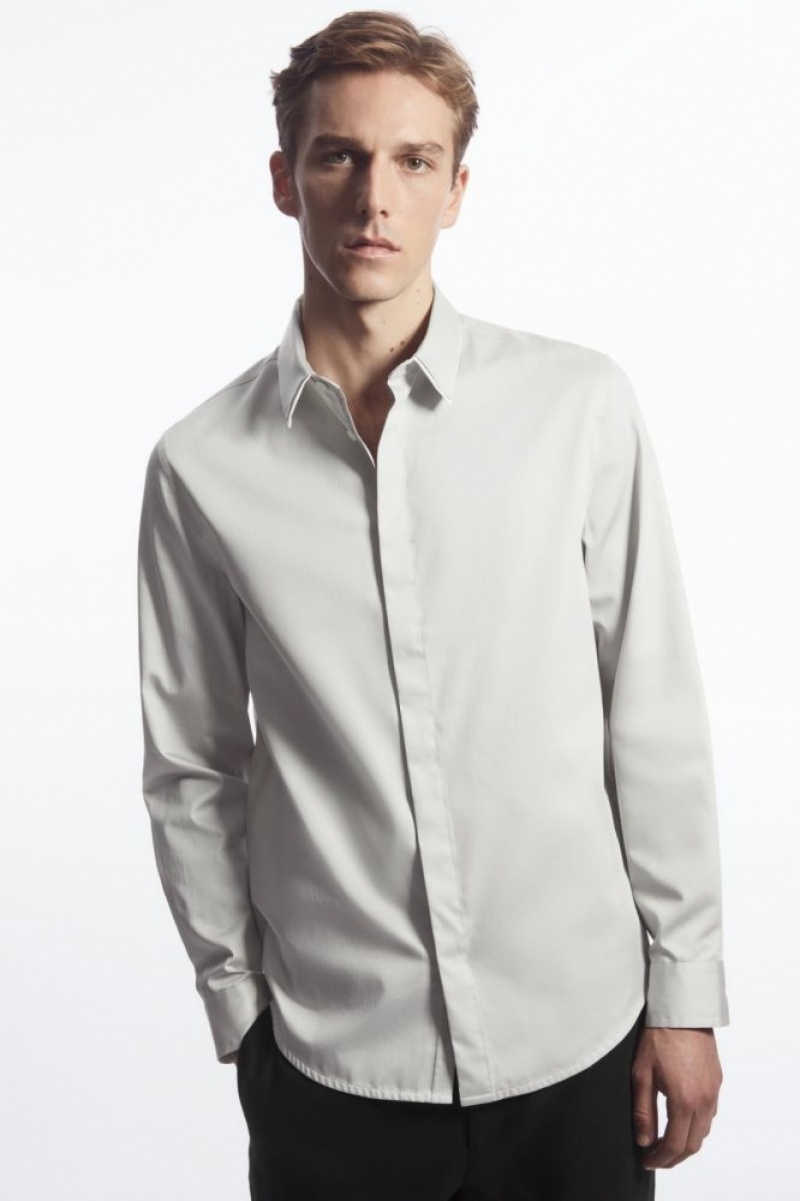 Light Grey Cos Layered-collar Dress Shirt - Regular | CQIOT9130