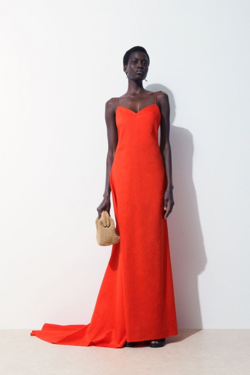 Light Orange Cos The V-neck Linen Maxi Dress | BOFKN5486