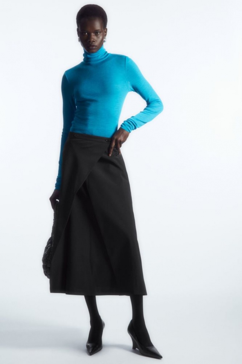 Light Turquoise Cos Merino Wool Turtleneck Top | NDPTG9641