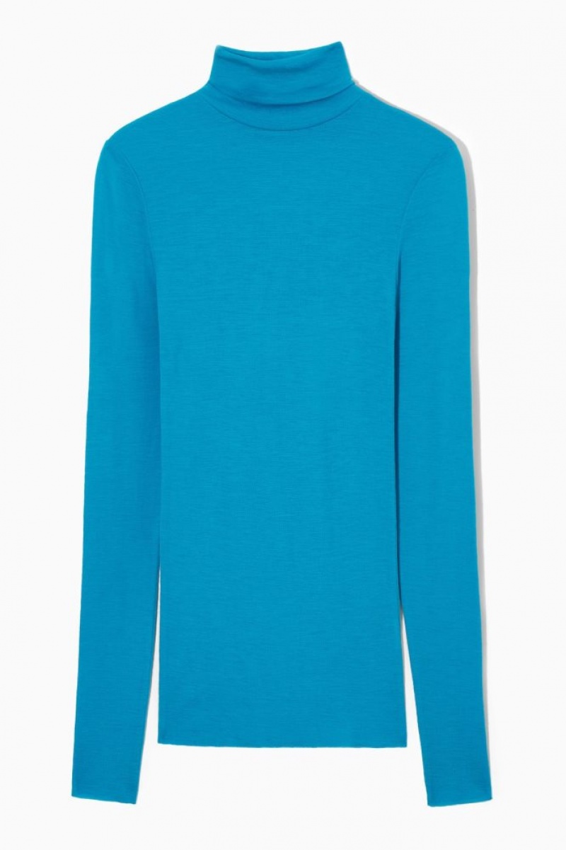 Light Turquoise Cos Merino Wool Turtleneck Top | NDPTG9641