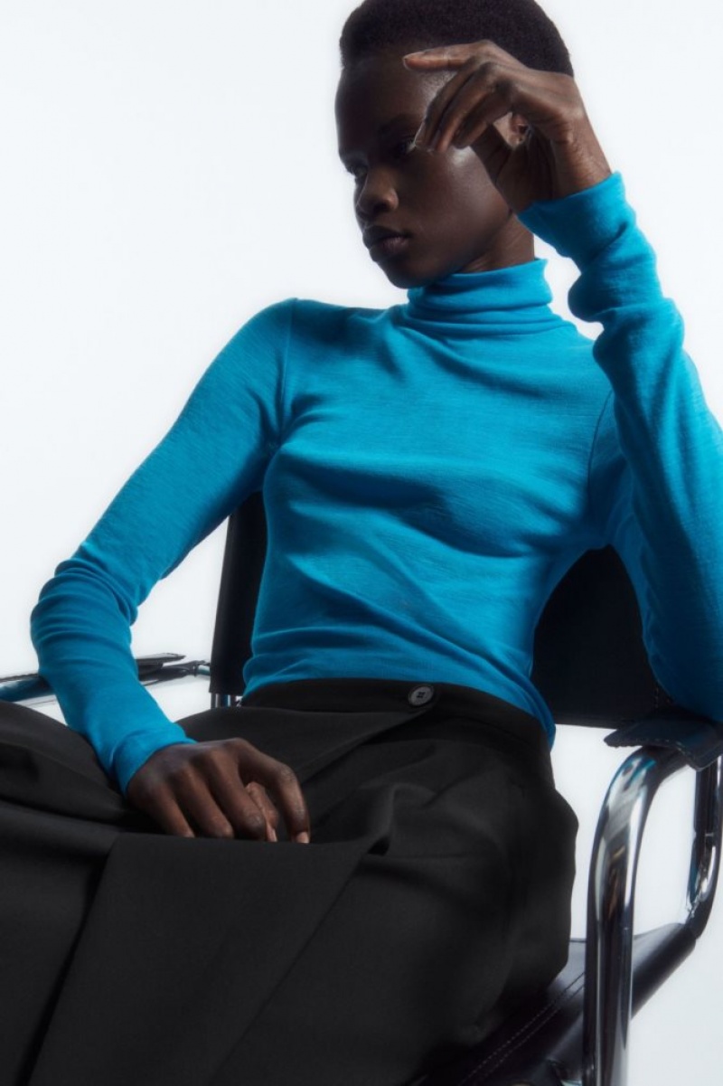 Light Turquoise Cos Merino Wool Turtleneck Top | NDPTG9641