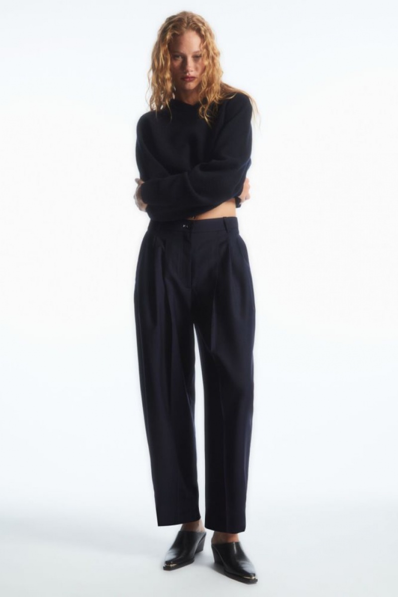 Navy Cos Barrel-leg Wool Pants | QSRDC6189