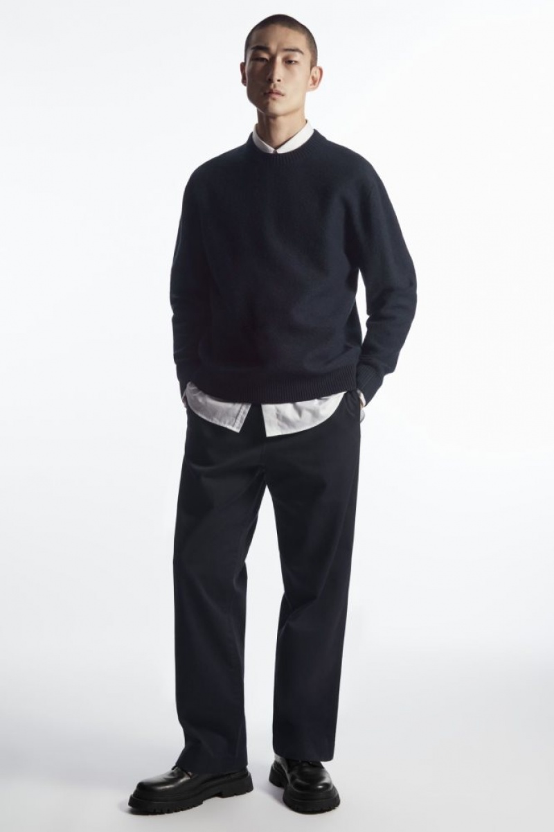 Navy Cos Boiled-wool Crew-neck Sweater | CPUOT3150