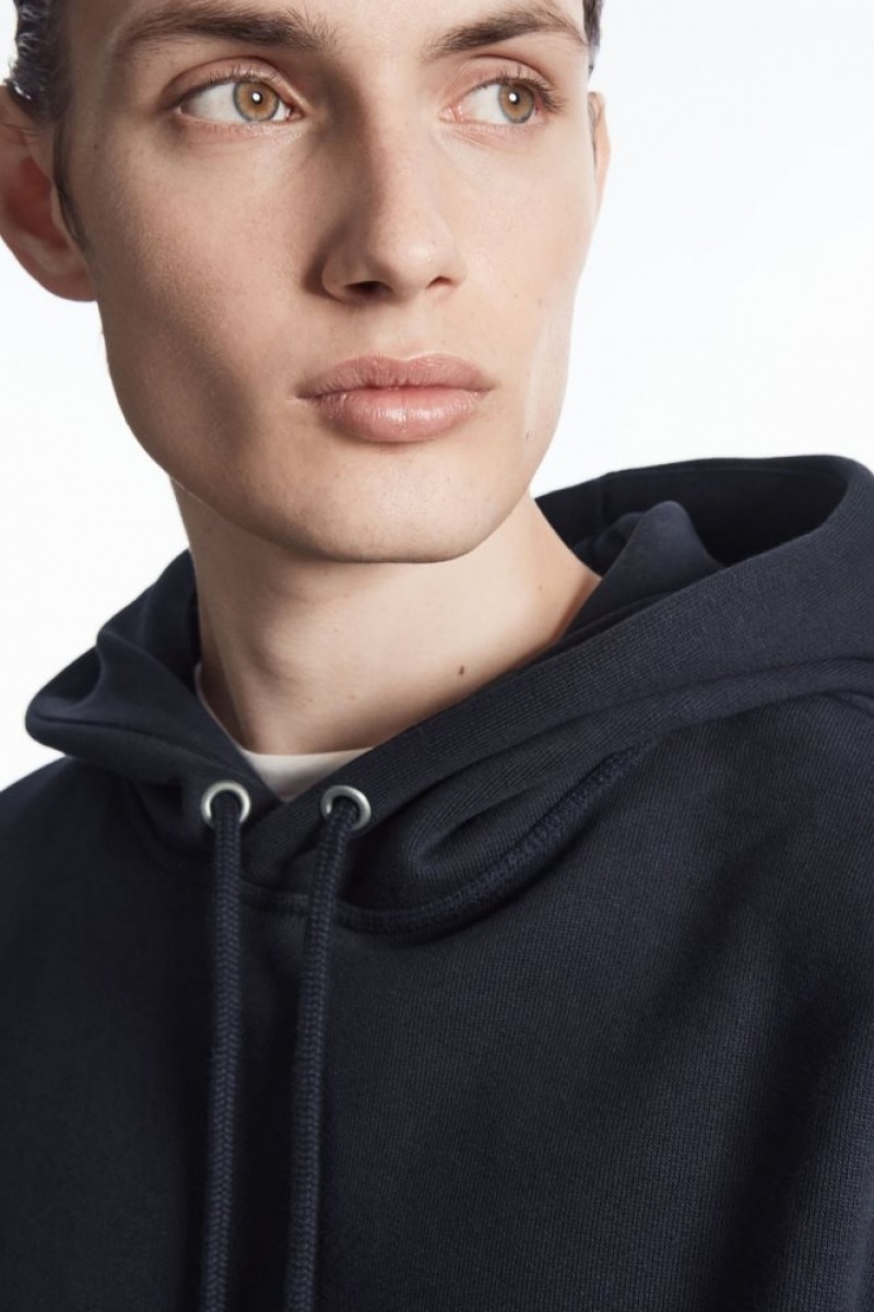 Navy Cos Heavyweight Panelled Hoodie | VINBL6129