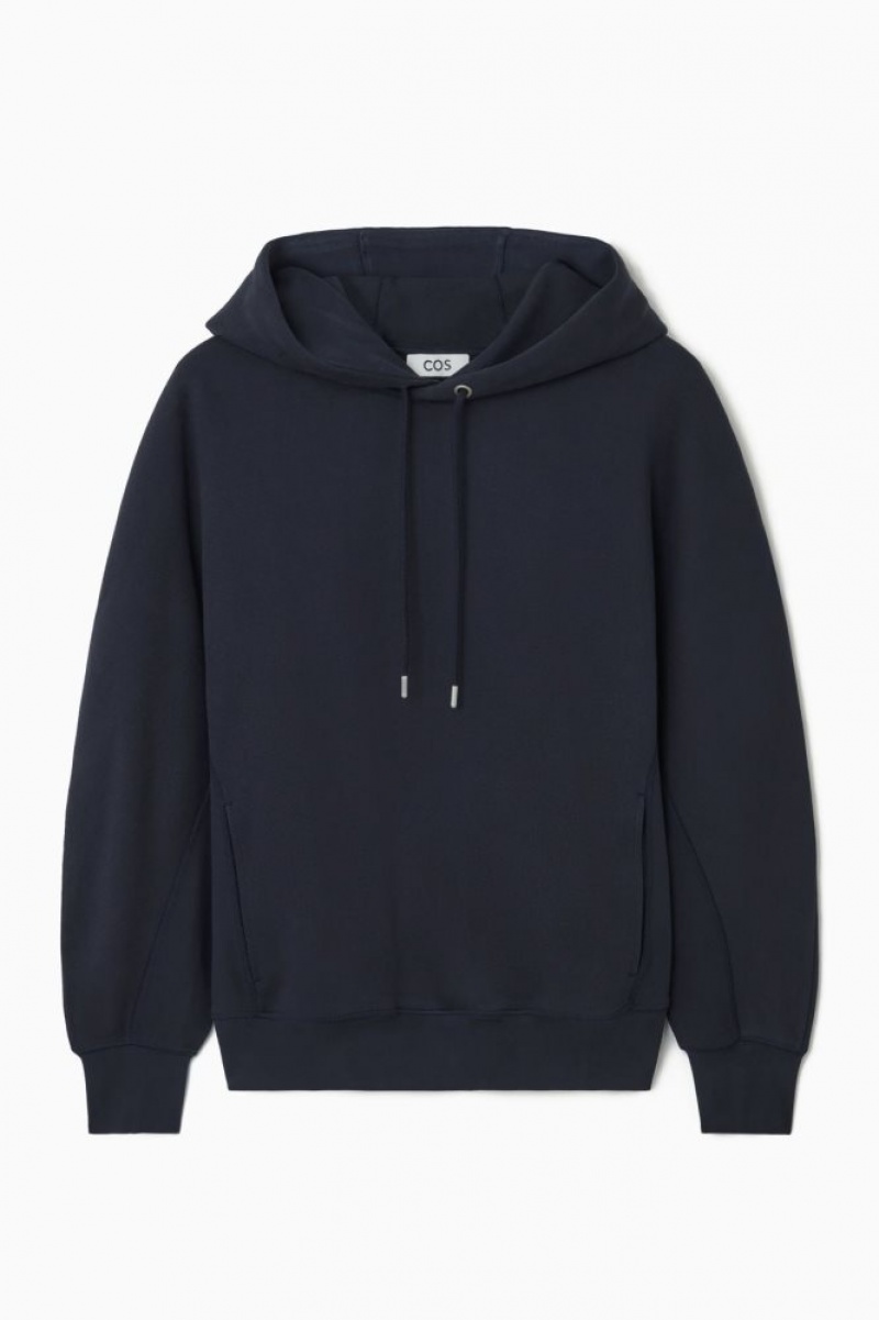 Navy Cos Heavyweight Panelled Hoodie | VINBL6129