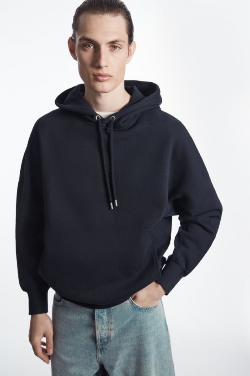 Navy Cos Heavyweight Panelled Hoodie | VINBL6129