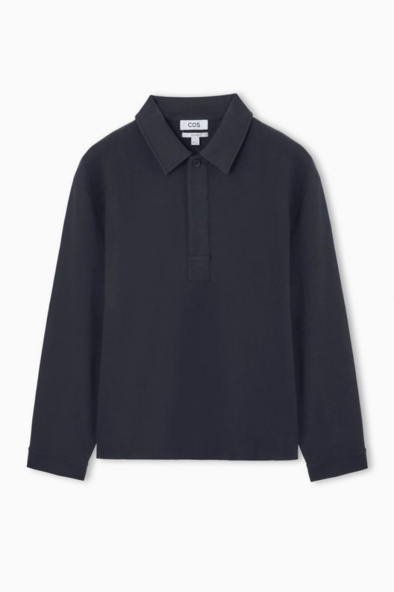 Navy Cos Long-sleeved Jersey Polo Shirt | NDUTC3146