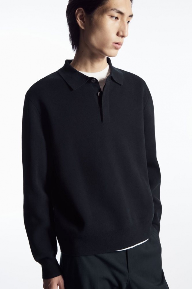 Navy Cos Minimal Knitted Polo Shirt | JHFCT6843